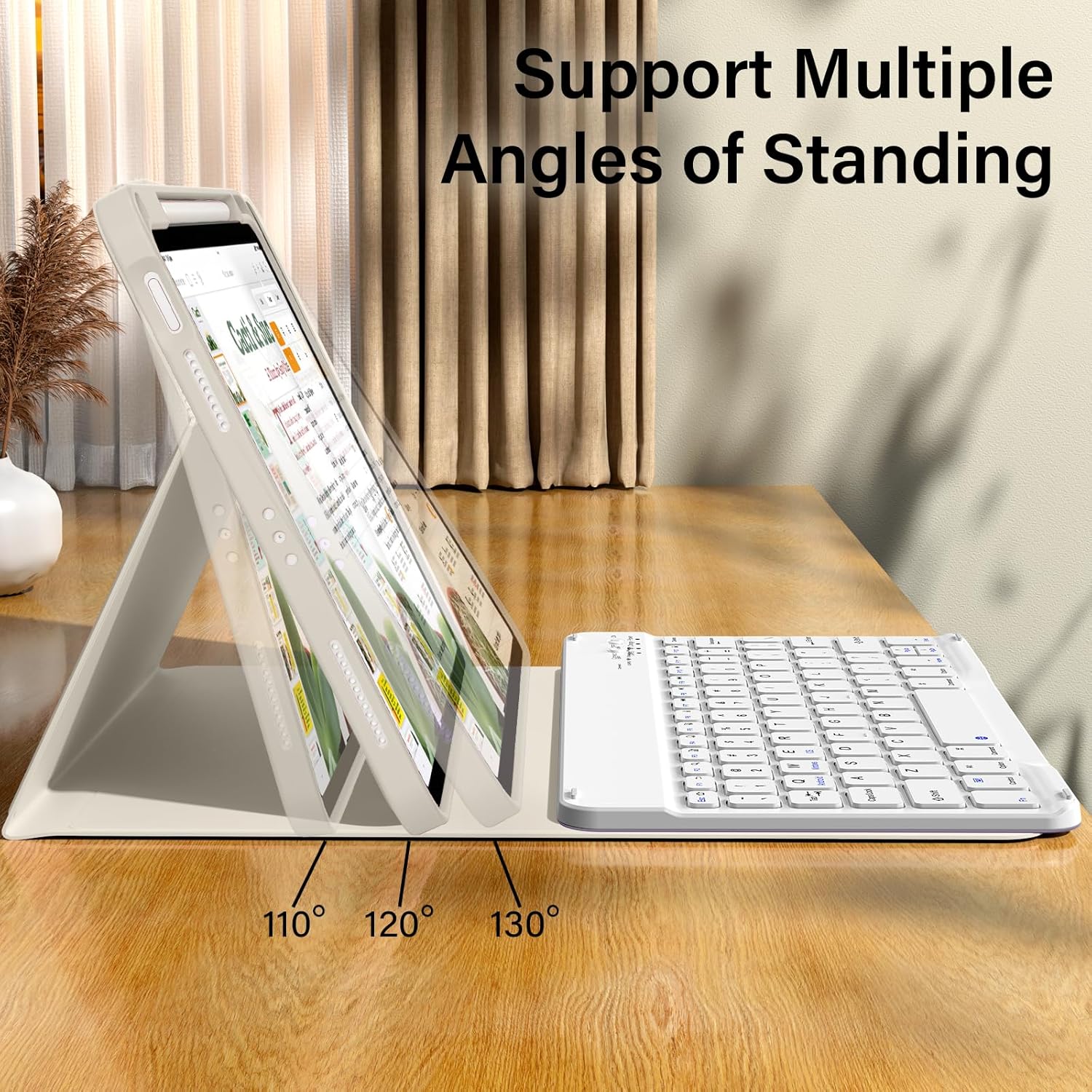 kenke for iPad 11/10th Gen Case with Keyboard 11/10.9 inch 2025 A16/2022, Detachable Wireless Bluetooth Keyboard Case with Right Side Pencil Holder, White Square Keycaps (Cream)