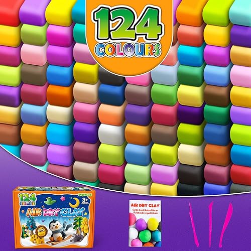 Miniatura 2 de ESSENSON Arcilla de secado al aire 124 colores, arcilla para modelar para niños, arcilla mágica de moldeo de bricolaje con herramientas, regalos