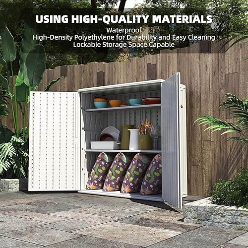 Miniatura 6 de Horti Cubic Armario de almacenamiento de resina con puertas y 1 estante, caja de cubierta para interiores y exteriores, impermeable, para cojines de