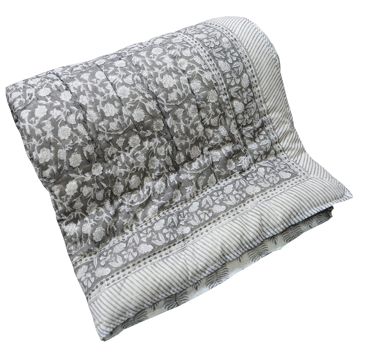 Floral Printed Handmade Block Printed Jaipuri Quilt Single Queen King Size Jaipuri Razai Super Soft Cotton Comforter Razai (California King)