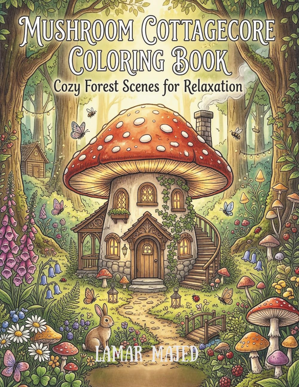Mushroom Cottagecore Coloring Book for Adults:: Cozy Forest Scenes, Enchanted Mushroom Houses, Woodland Gardens and Relaxing Nature Designs for Stress Relief