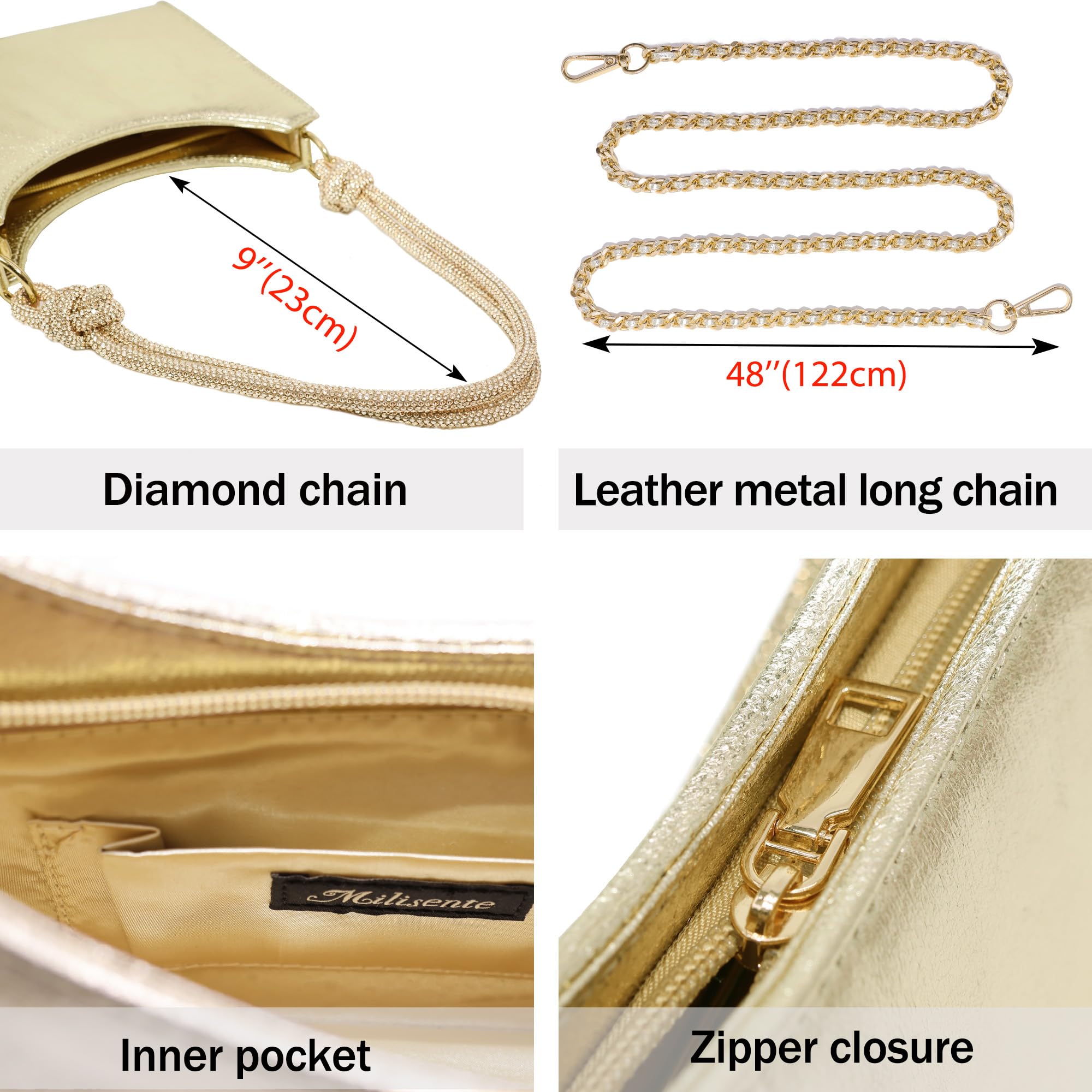 Damen Clutch Elegante Schultertasche Handtasche Hobo Abendtasche Crossbody Clutch mit Glitze Tragegurt
