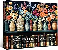 PICKFORU 1000 Piece Wildflower Book Jigsaw Puzzle for Adults - Vintage Floral Bookshelf Library Puzzle for Book Lovers