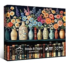 Wildflower Puzzles for Adults 1000 Pieces, PICKFORU Vintage Flower Book Puzzle, Wildflower Pages Jigsaw Puzzle for Book Lover, Floral Art Bookshelf Library Puzzles