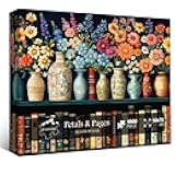 Wildflower Puzzles for Adults 1000 Pieces, PICKFORU Vintage Flower Book Puzzle, Wildflower Pages Jigsaw Puzzle for Book Lover, Floral Art Bookshelf Library Puzzles