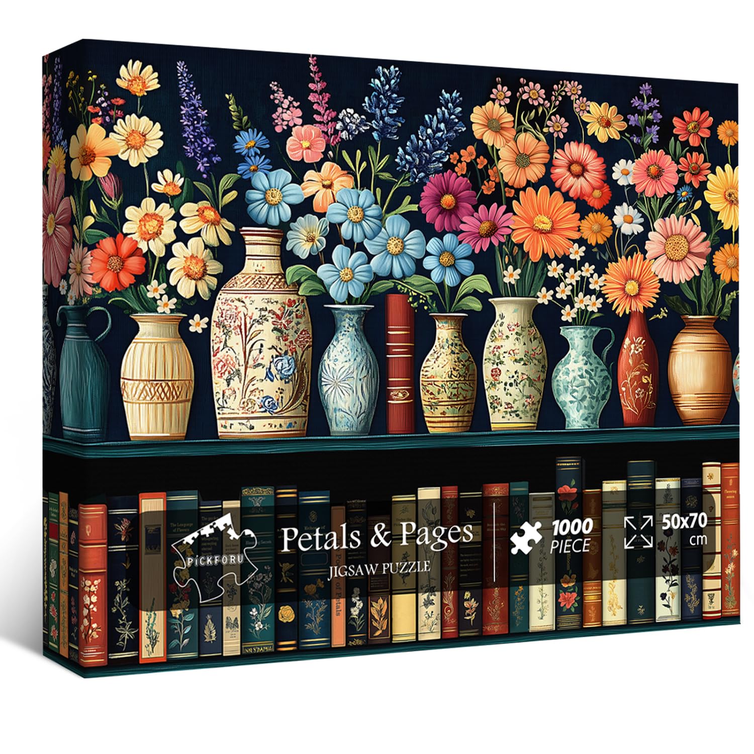 Wildflower Puzzles for Adults 1000 Pieces, PICKFORU Vintage Flower Book Puzzle, Wildflower Pages Jigsaw Puzzle for Book Lover, Floral Art Bookshelf Library Puzzle