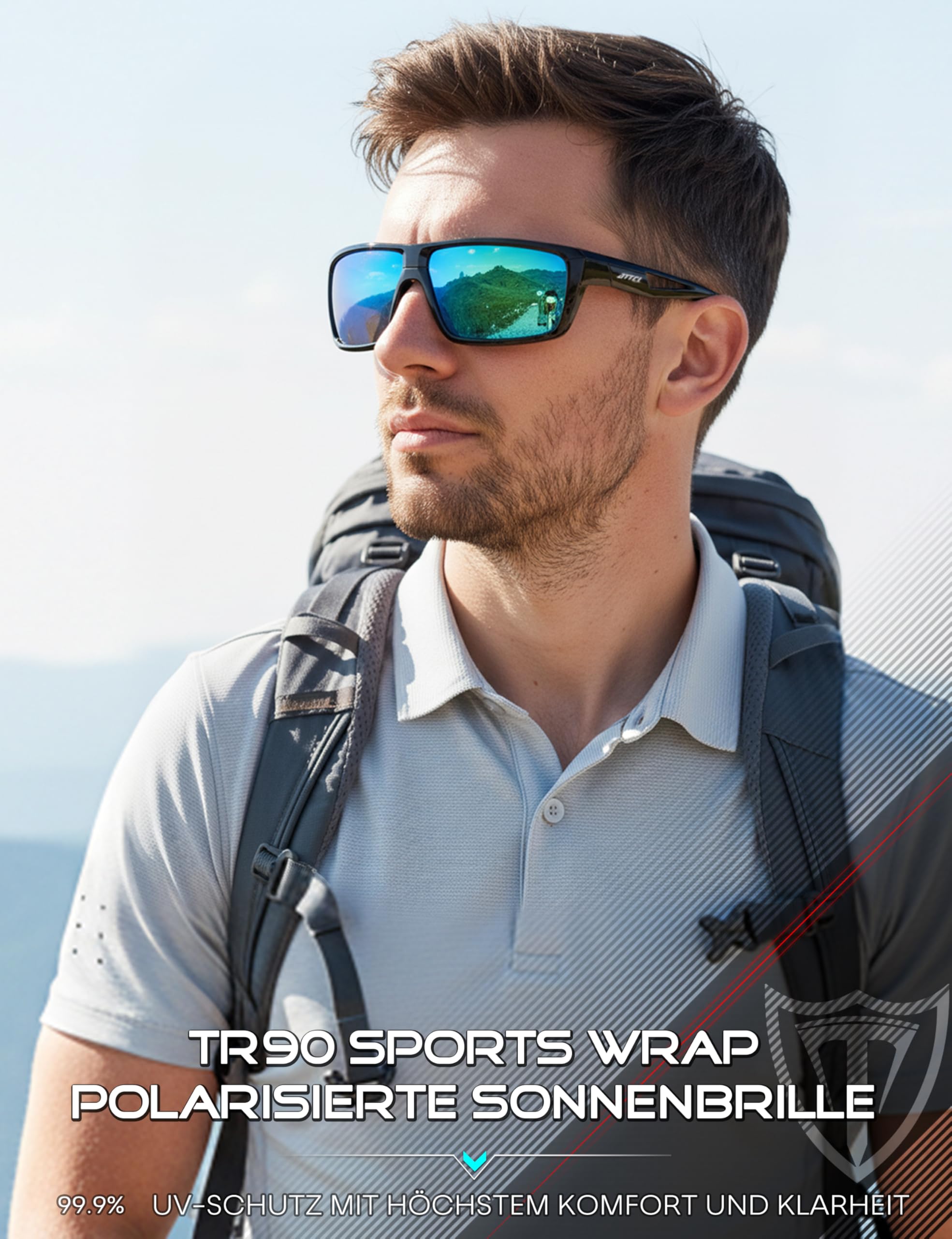 ATTCL Sonnenbrille Herren Polarisiert Sport UV400 TR90 Wrap-Around Leicht | HD TAC Linse, Blendschutz, Rutschfeste Tempel und Nasenpolster, Radfahren, Autofahren, Angeln, Golf, Cat 3