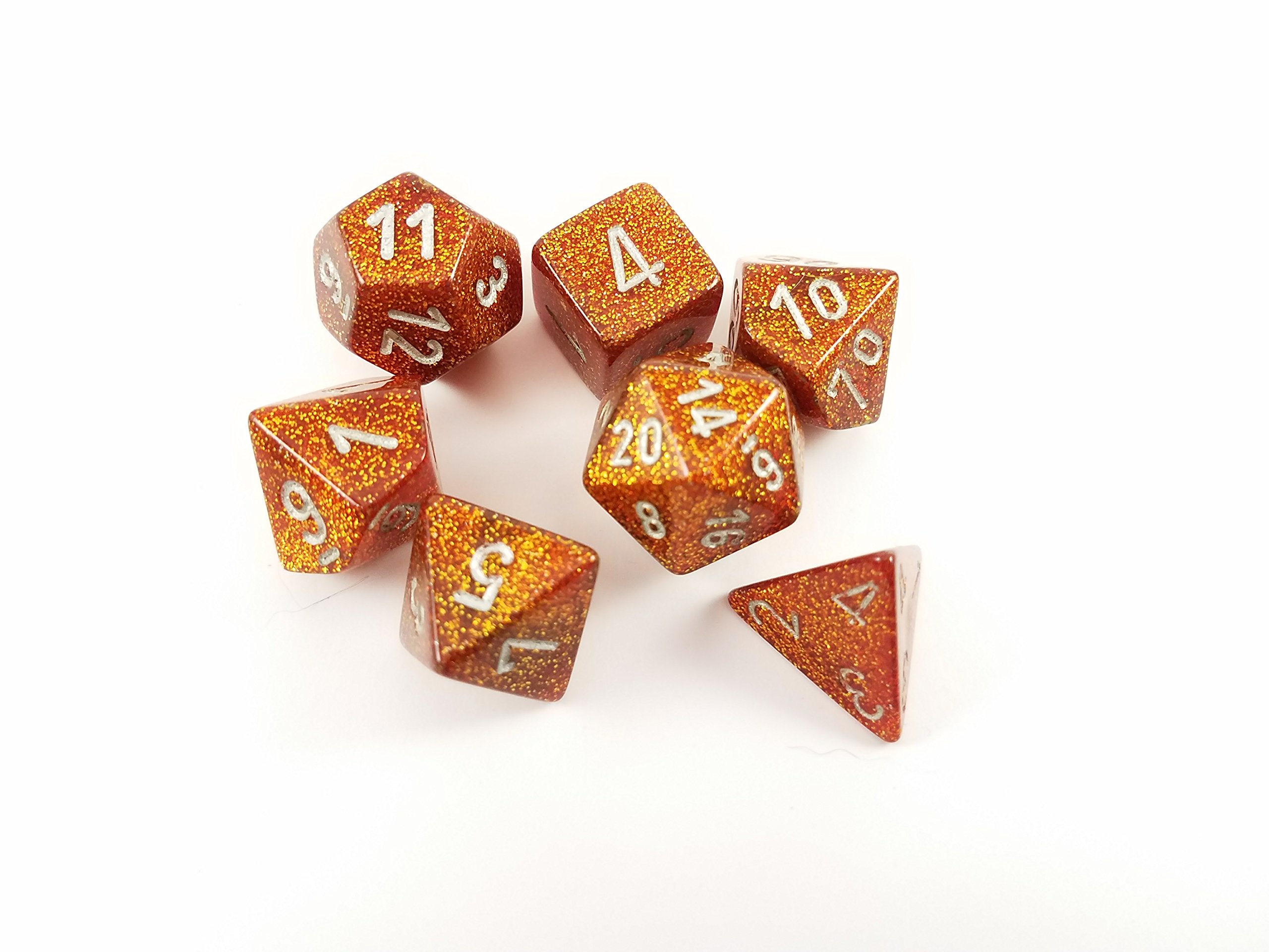 Polyhedral 7-Die Glitter Chessex Dice Set - Gold with Silver Numbers by Chessex