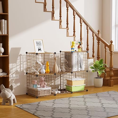 Miniatura 6 de C&AHOME Almacenamiento de cubos de alambre, 6 cubos organizadores de rejillas de metal C, unidades modulares de estantes, organizador de armario,