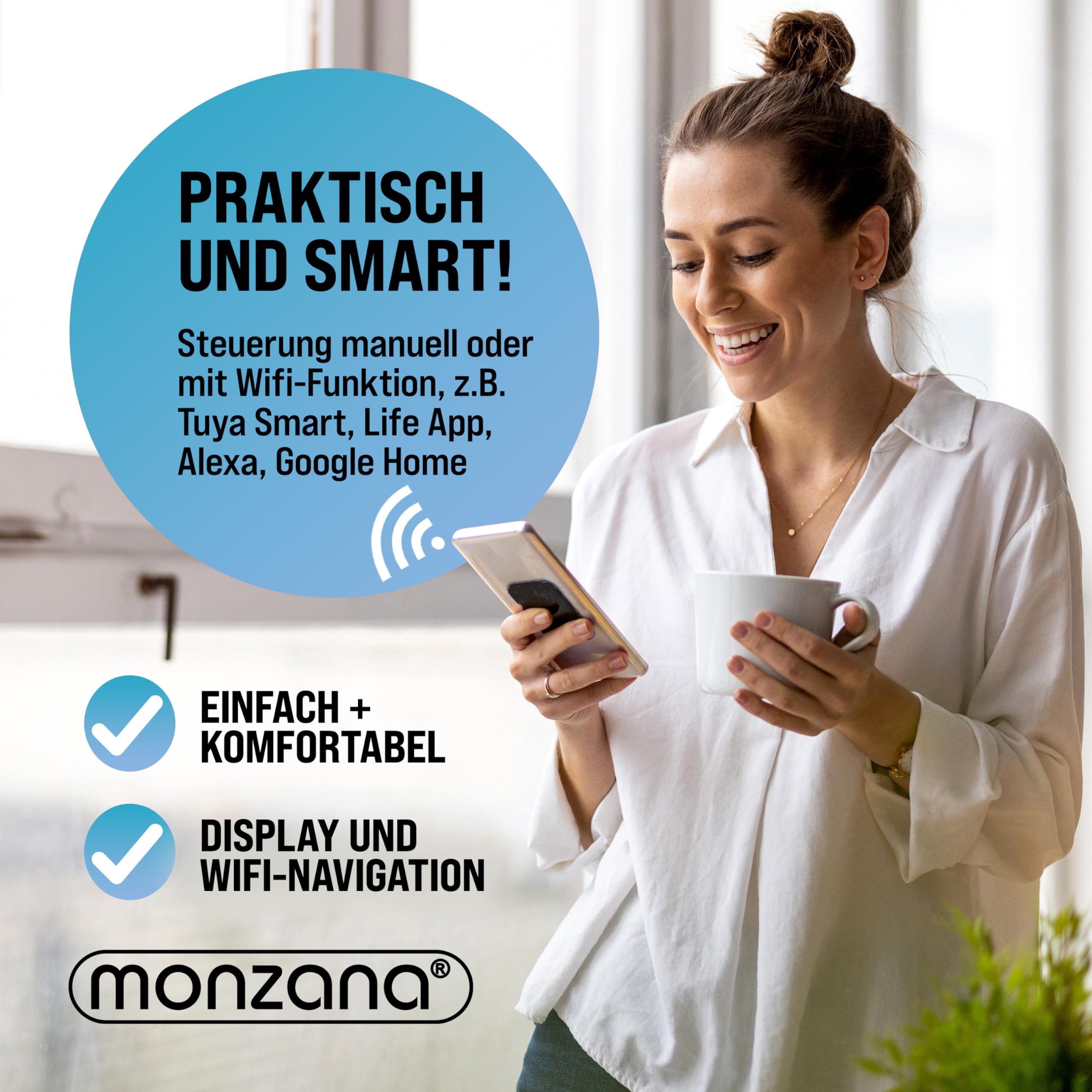 MONZANA Tischspülmaschine Mini Geschirrspüler 45cm 4,5L 6 Programme 4 Gedecke Weiß App Funktion