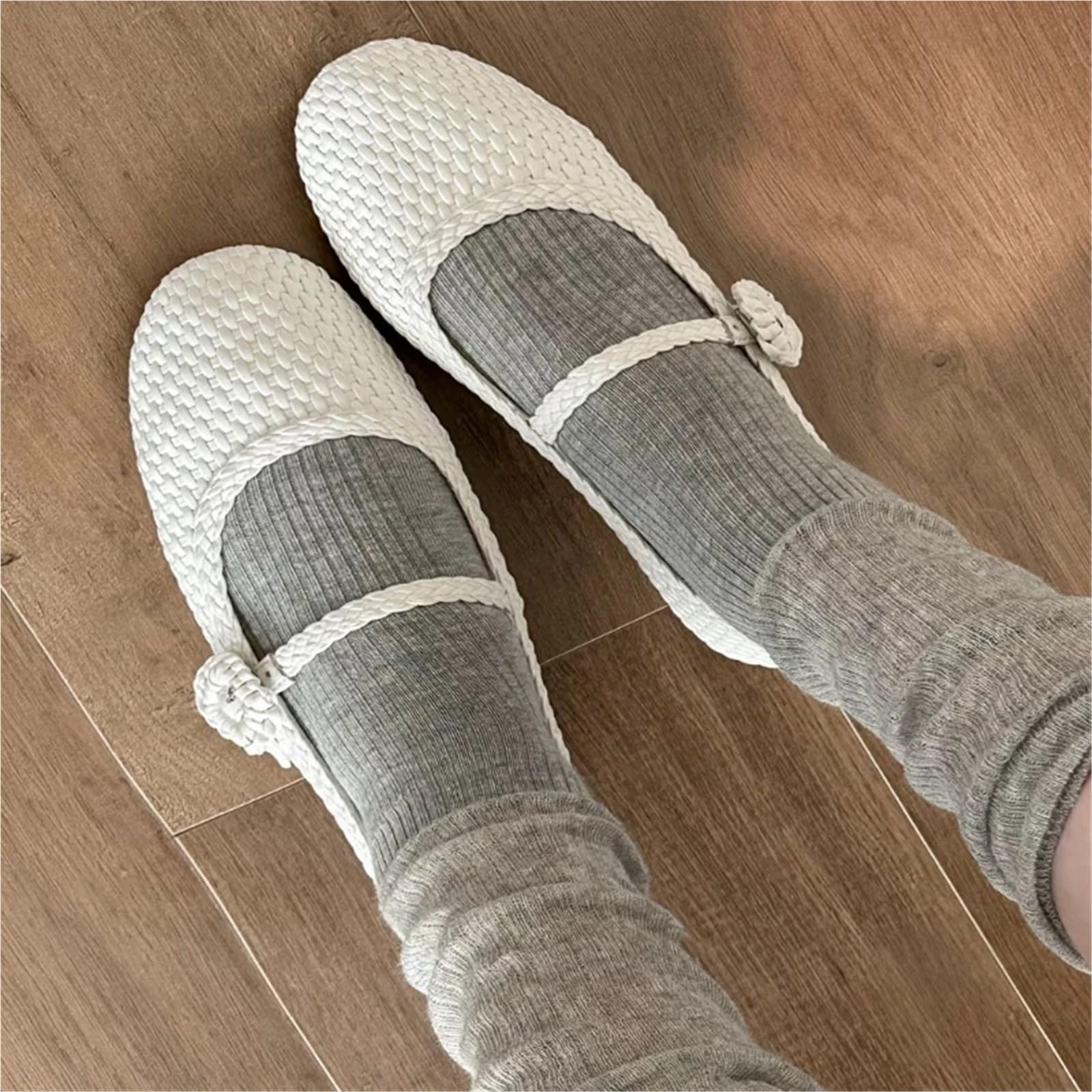 Komfortable Ballerinas mit gewebtem Design for Damen, Sommermode, runde Zehenpartie, Schnalle, weiche Sohle, Elegante Abendschuhe, Sandalen Für Damen