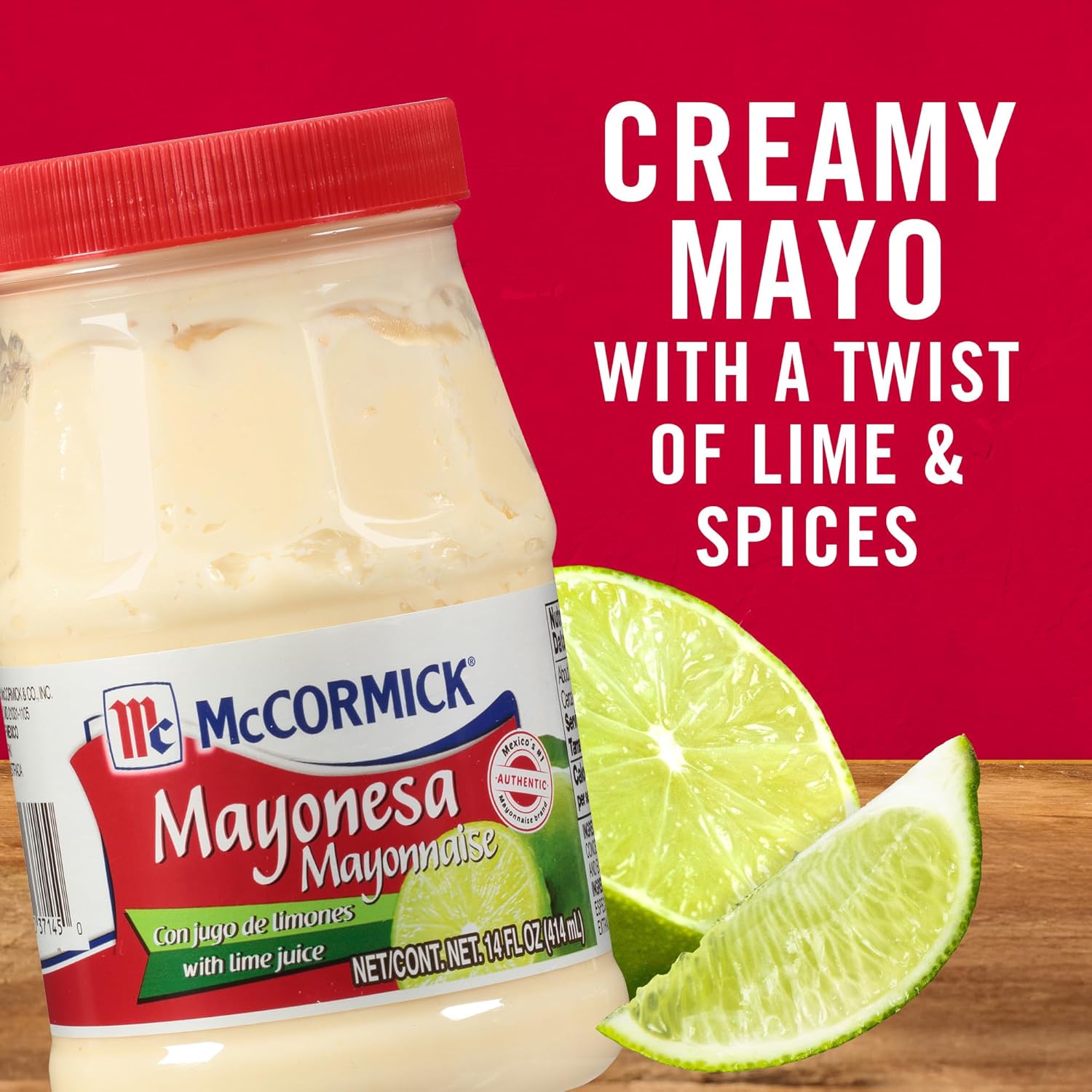 McCormick Mayonesa jar next to sliced limes, highlighting creamy texture and lime flavor