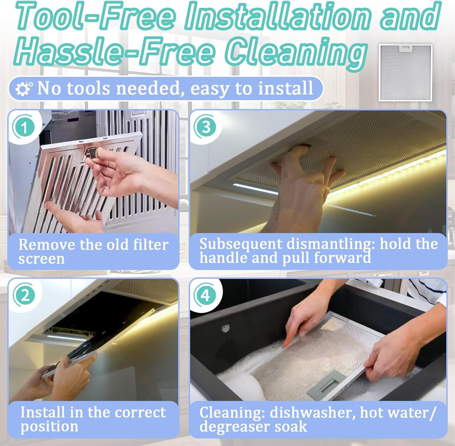 2-Pack WA0575 Range Hood Filter 14.4"x13.5"x0.35" Replacement Compatible with Vissani 30-inch Pyramid or Wall Mount Hood, 5-Layer Aluminum Mesh Grease Filter