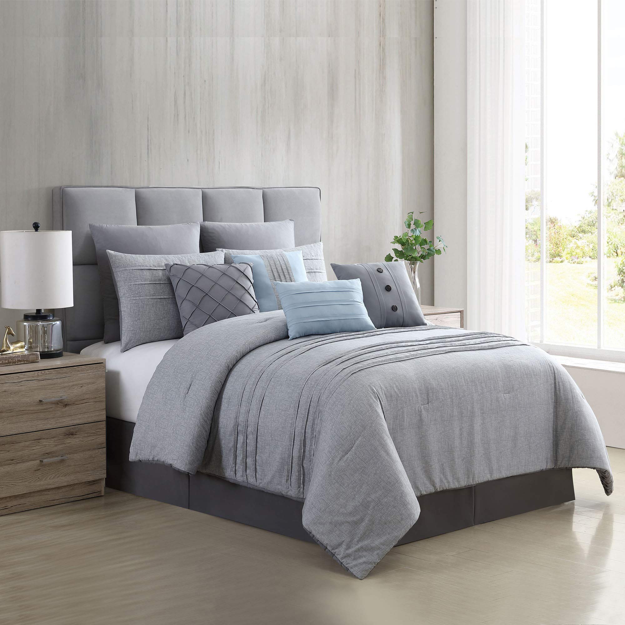 Amrapur Overseas Comforter Set, Microfiber, Grey, Queen