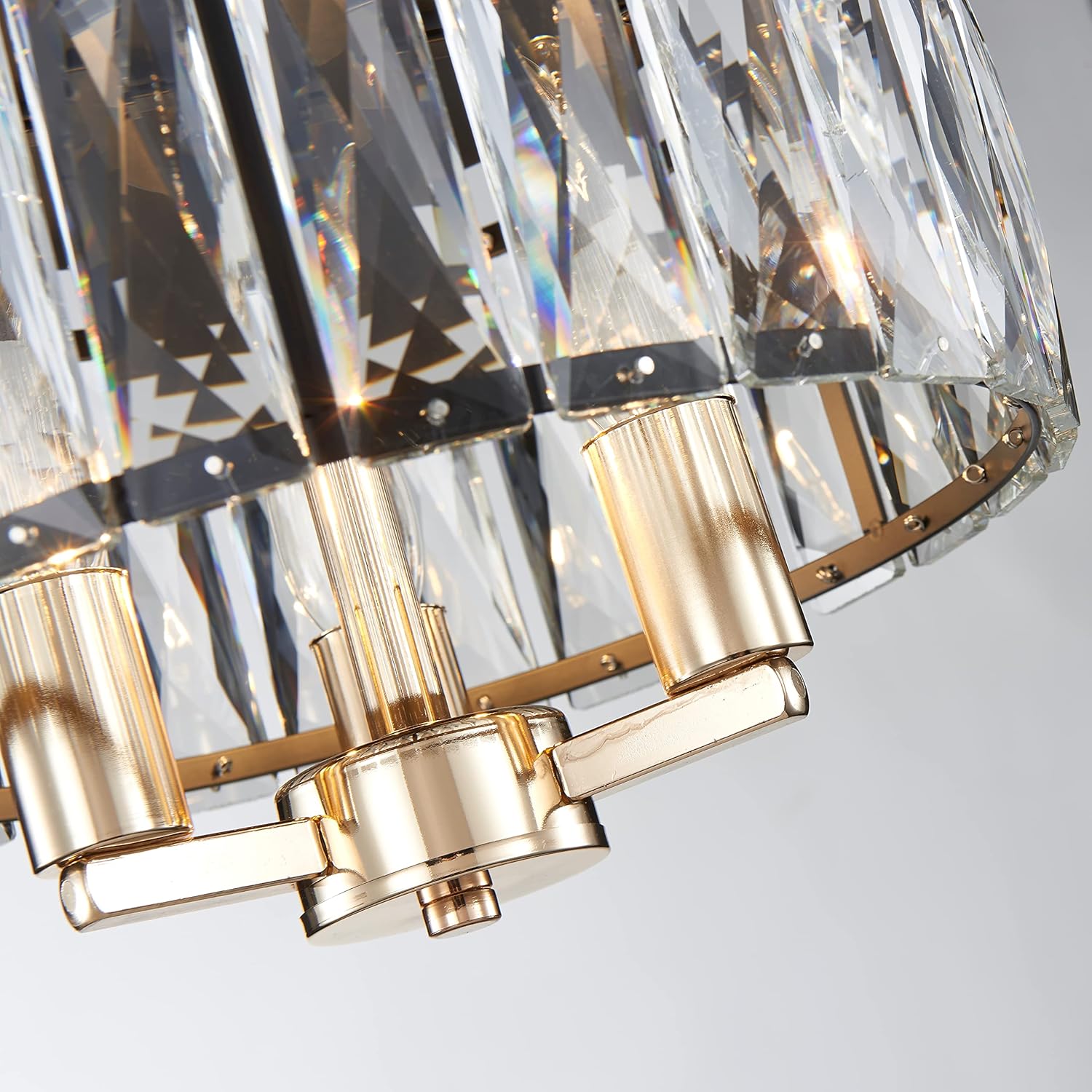 AGV LIGHTING CL002BB Crystal Flush Mount Ceiling Light Fixture, E12 Base 3-Lights, D13 x H15, Shine Gold & Matte Black Finish