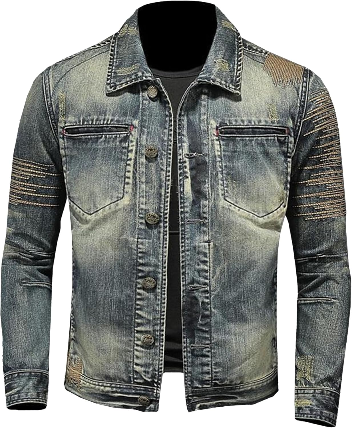 JEKE-DG Men's Button Down Vintage Jean Jacket Comfortable Classic Denim Jacket Trucker Casual Slim Fit Jacket Coat