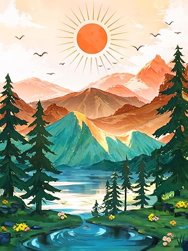 Miniatura 56 de Yunnuo Kits de arte de diamantes para adultos, pintura de diamantes de playa con luz de luna para principiantes, pintura de taladro completo