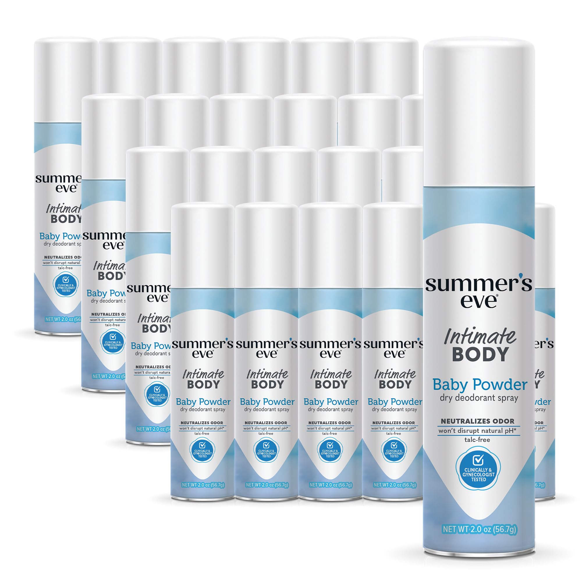 Baby Powder Gentle Daily Feminine Spray with Talc-Free, Odor-Neutralizing and Moisture-Absorbing Formula, 2 Oz, Pack of 24