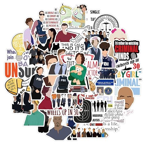 Criminal Minds Stickers 50 Pcs Waterproof, Detachable and Beautiful, Suitable for Sticking on Water Bottles, Phones, Laptops, Guitars, Cars, Motorcycles, Cups, Pianos,Skateboard and Suitcases.