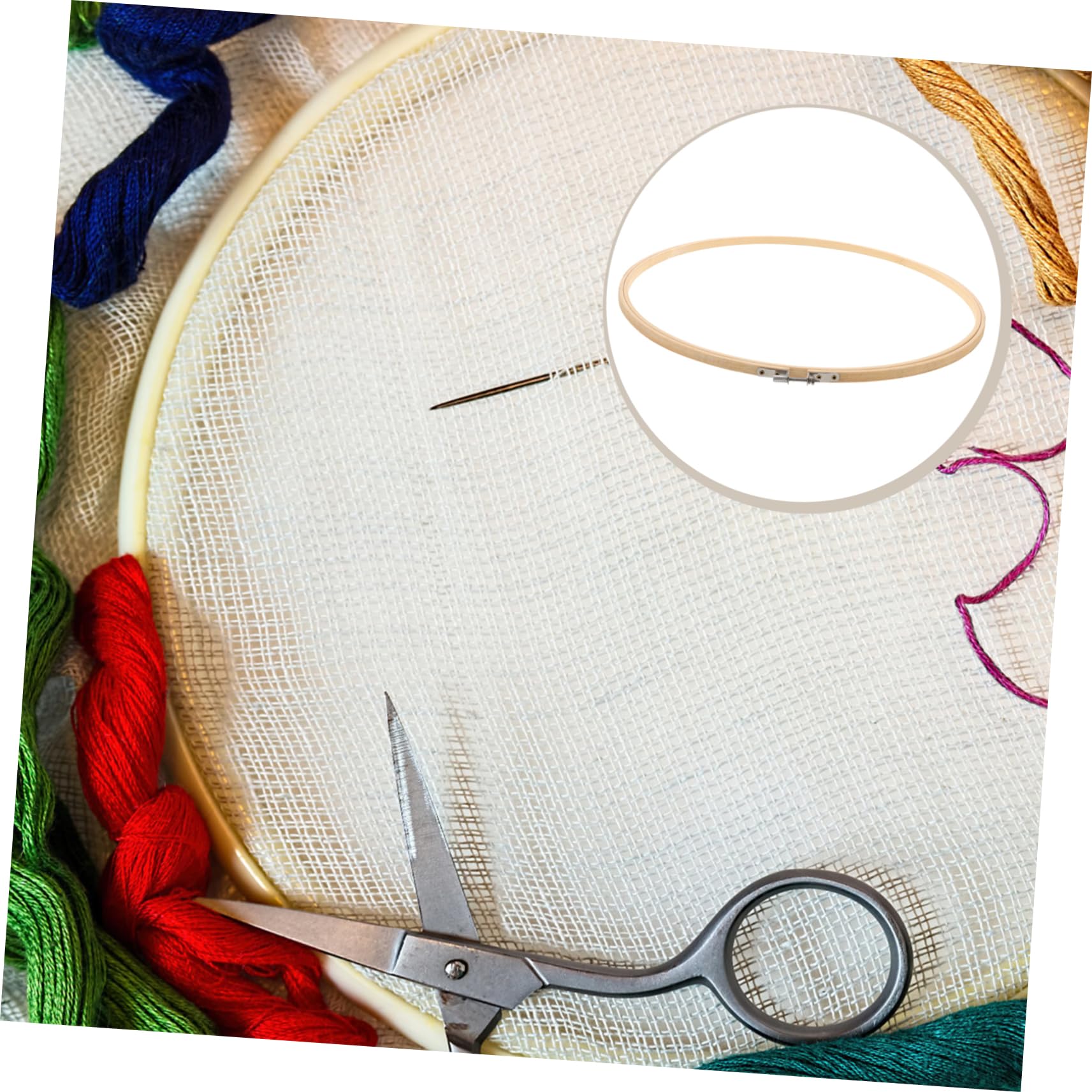 Kit Ricamo Con Anelli In Legno - Cerchio Per Punto Croce, Cucito E Decorazioni Fai Da Te - Foto 3