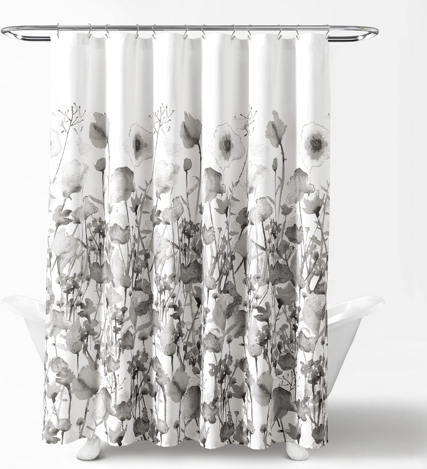 Lush Decor Zuri Flora Shower Curtain Single 72" W x 72" L Light Gray - Floral Shower Curtains for Bathroom - Gray Bathroom Curtain - Cottage Decor
