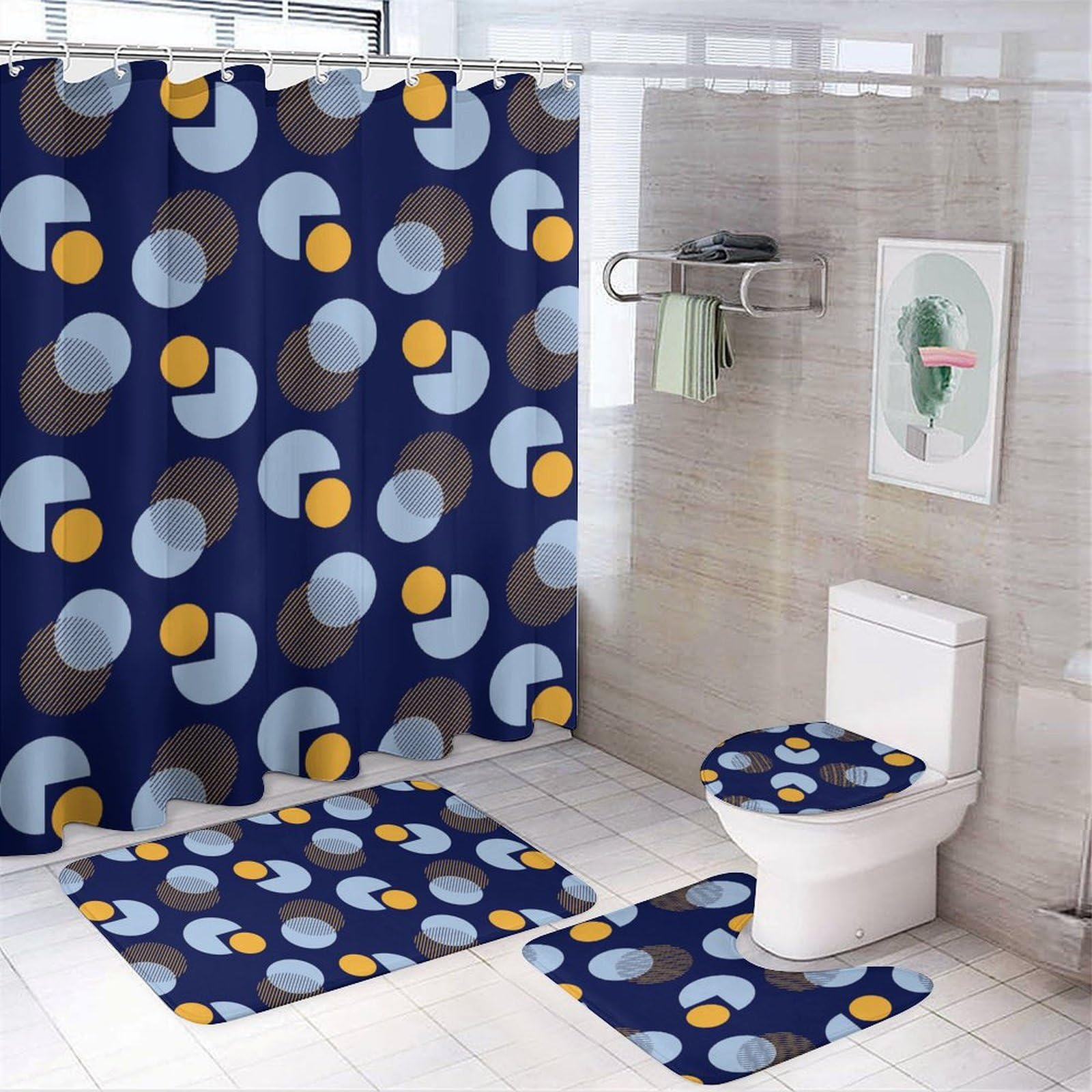 Cortina de ducha Circle antimoho con alfombrillas seguras para evitar resbalones en baños húmedos