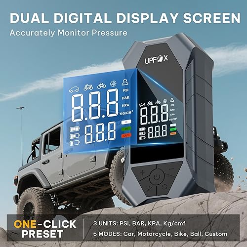 Miniatura 4 de Compresor de aire portátil para inflador de neumáticos, bomba de aire rápida de 150 psi y 12000 mAh para neumáticos de automóvil con medidor digital