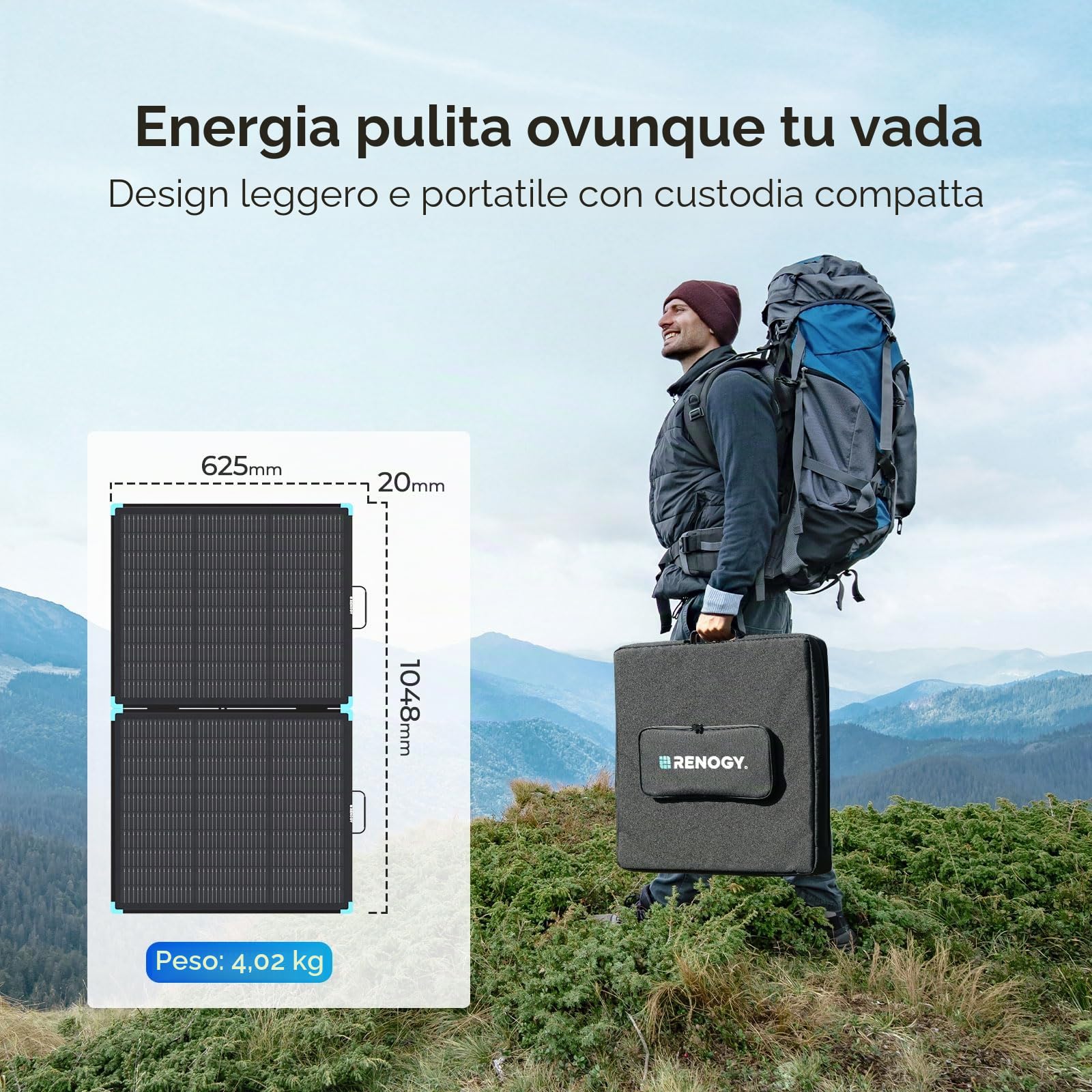 Renogy Pannello solare pieghevole 100W celle tipo N modulo solare pieghevole portatile pieghevole impermeabile IP67 per camper, roulotte, cabine, campeggio, sistemi di schienale per la casa