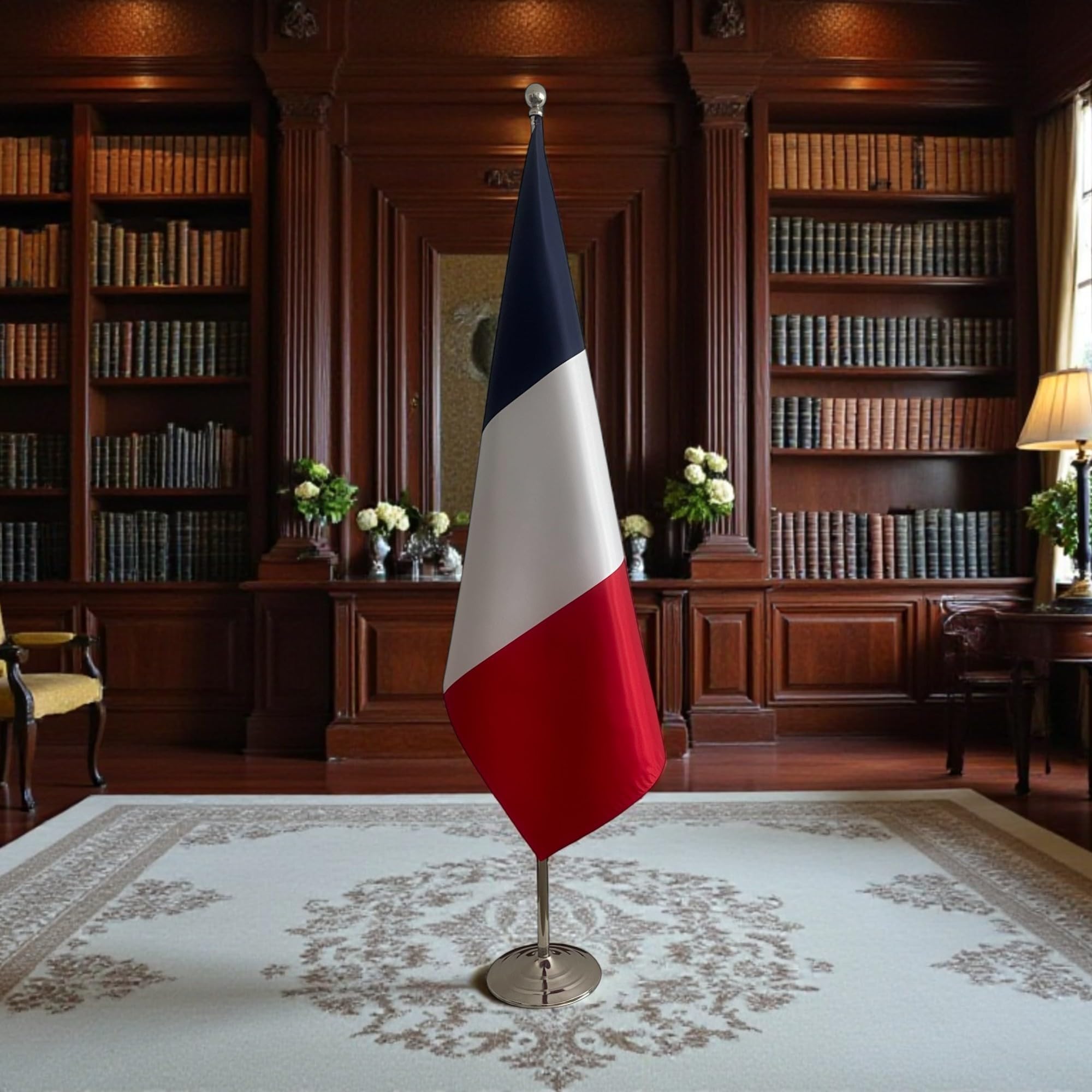 Drapeau France sur pied avec mât – Affichage Officiel pour Ambassades, Bureaux, Salles de Réunion et Événements Diplomatiques. Code CN1-FR