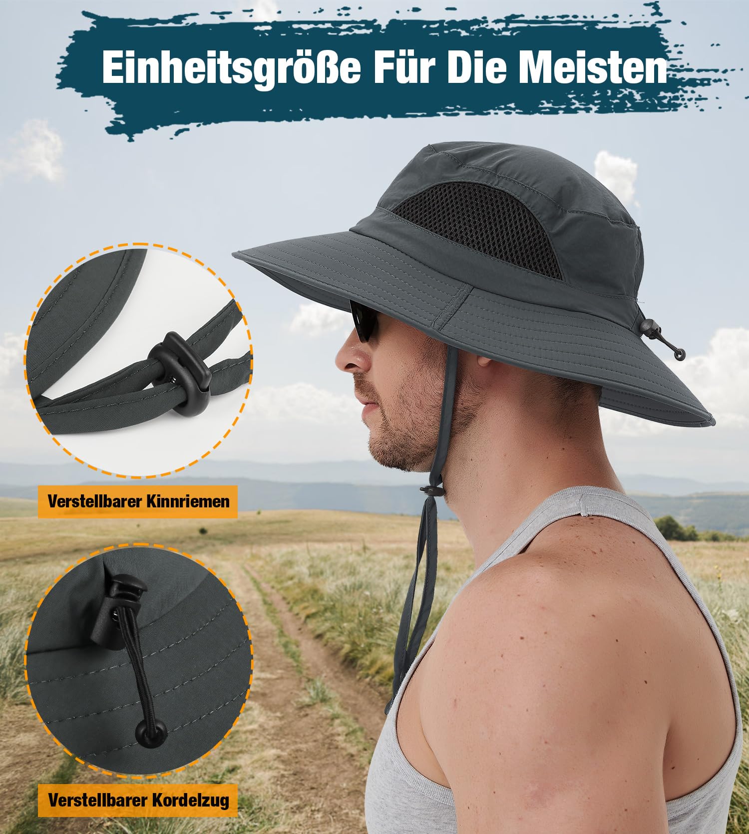 Wmcaps Chapeau Homme Soleil Anti UV Chapeau Randonnée Homme Bord Large Aventurier été Brousse Militaire Chapeaux de Voyage Safari Cowboy Boonie Hat Casquette Peche