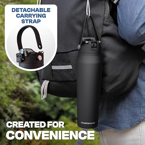 Miniatura 6 de Frost Buddy - Botella de agua con aislamiento de 32 oz con pajilla y tapa, de acero inoxidable, a prueba de fugas, frío durante 24 horas, a prueba