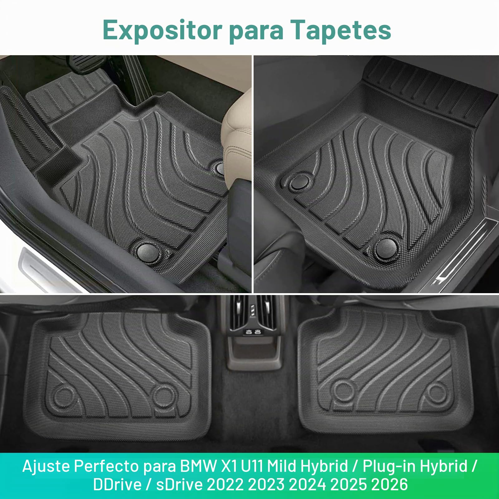 GAFAT Compatible con BMW X1 U11 2023-2025 2026 Alfombrillas Delanteras, TPE para Todas Las Condiciones Meteorológicas, X1 U11 Alfombrillas de Goma Originales, Escaneo 3D Borde Alto [No para i X1]