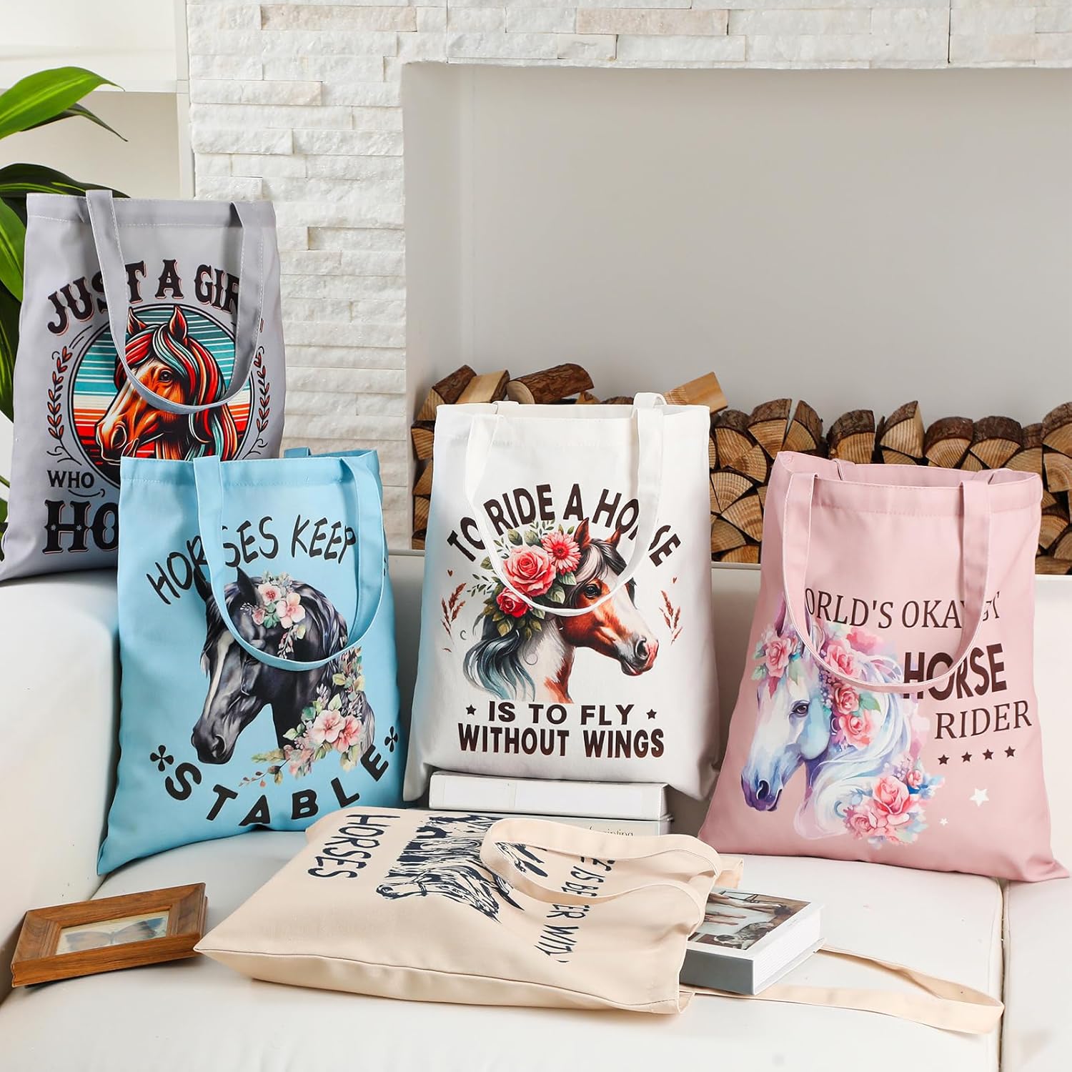 12 Pcs Horse Gifts for Women Girls Horses Bags Canvas Tote Stuff for Women Moms Daughters Sisters Equestrian Lovers Birthday Gifts