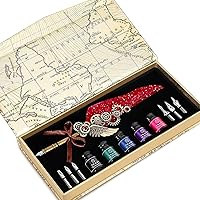 Vista 1 de NC Juego de caligrafía de plumas, incluye 5 botellas de tinta y 6 puntas de acero inoxidable reemplazables, bolígrafo de caligrafía para escribir