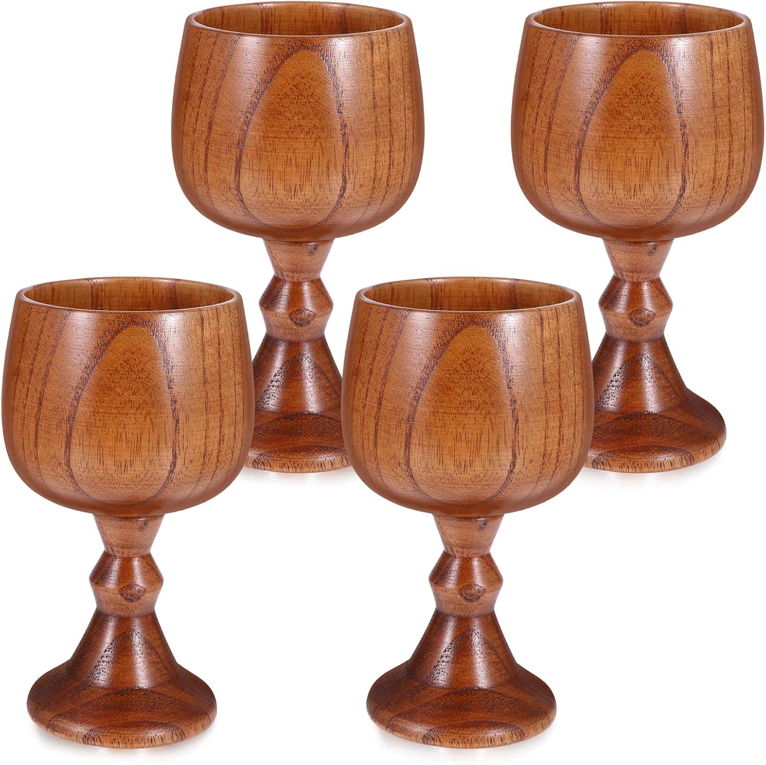 4 Pieces Hand-made Jujube Wooden Wine Goblet, Jujube Wine Glasses, Communion Cups, Vintage Medieval Drinking Cup, Solid Wood Chalices for Communion Celebrating, 150ml, 5.3 oz