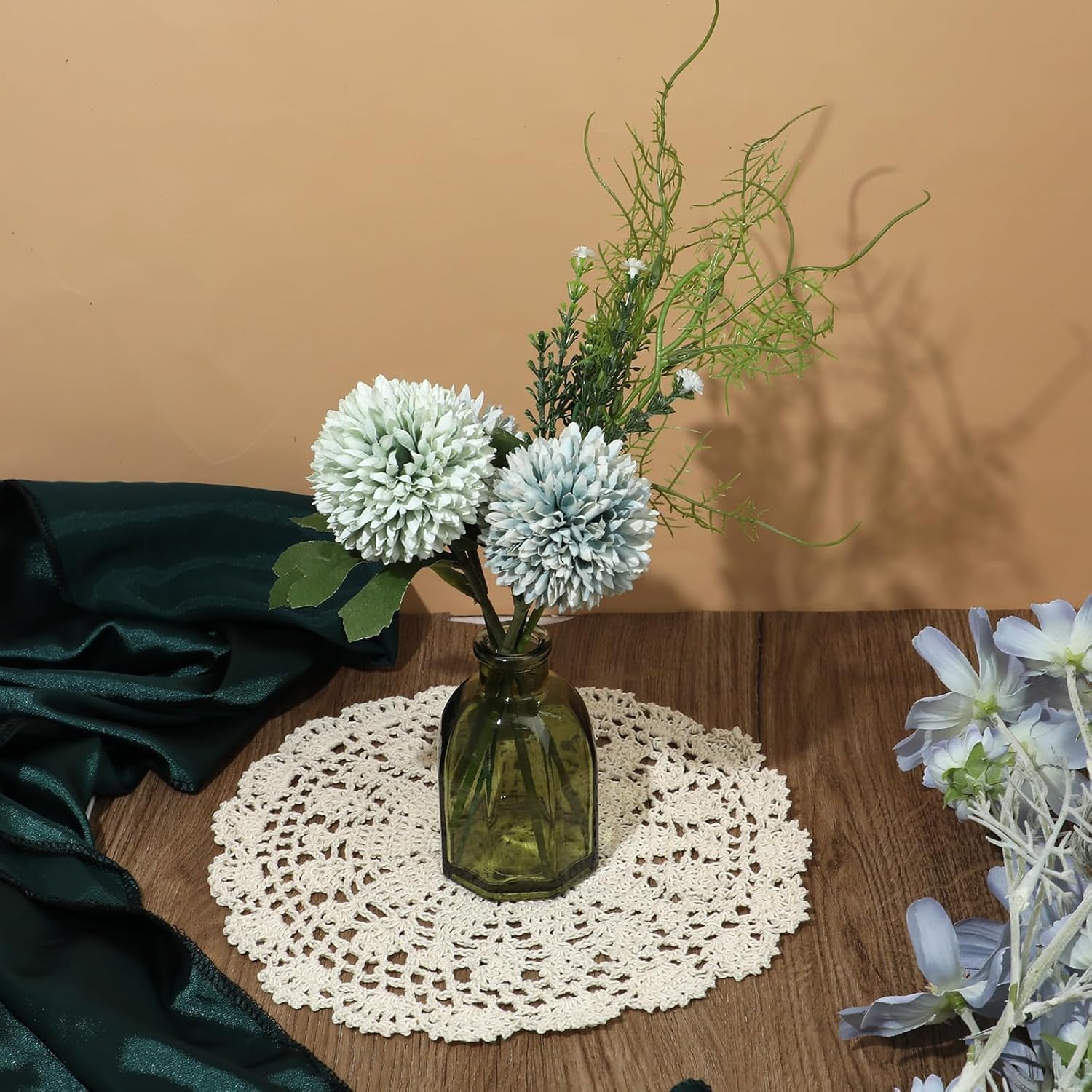 Crochet Doilies for Tables, 2 Pcs Beige Round Doilies for Furniture Vintage Handmade Lace Placemats Corrugated Edge Knitted Tablecloth for Home Kitchen Dining Room Wedding Party Decor