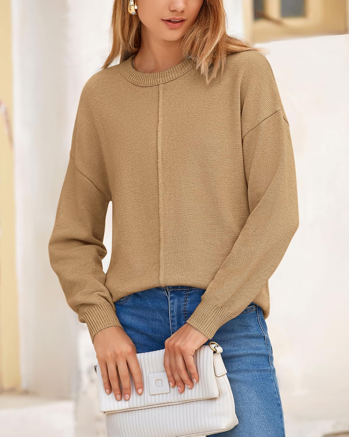 BTFBM Pullover Sweaters for Women Fall Crewneck Slouchy Long Sleeve Sweater Loose Casual Knit Tops Winter Clothes 2026 - Image 3
