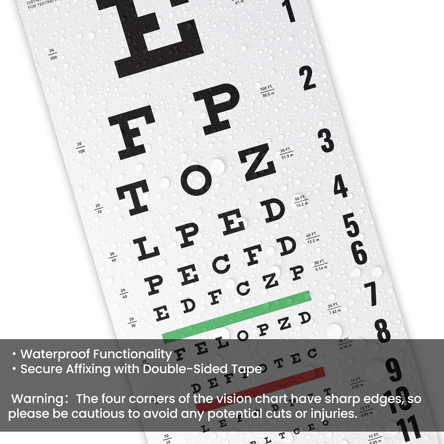 Snellen Eye Chart, with Eye Occluder and Pointer, Visual Acuity Chart for Eye Exams at 20 Feet, 22 x 11 in, Waterproof Matte PVC