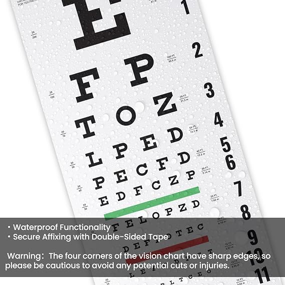 مخطط Snellen Eye Chart مخطط شد بصري مع مثبت العين ومؤشر لامتحانات العين 20 قدمًا (22x11 بوصة)