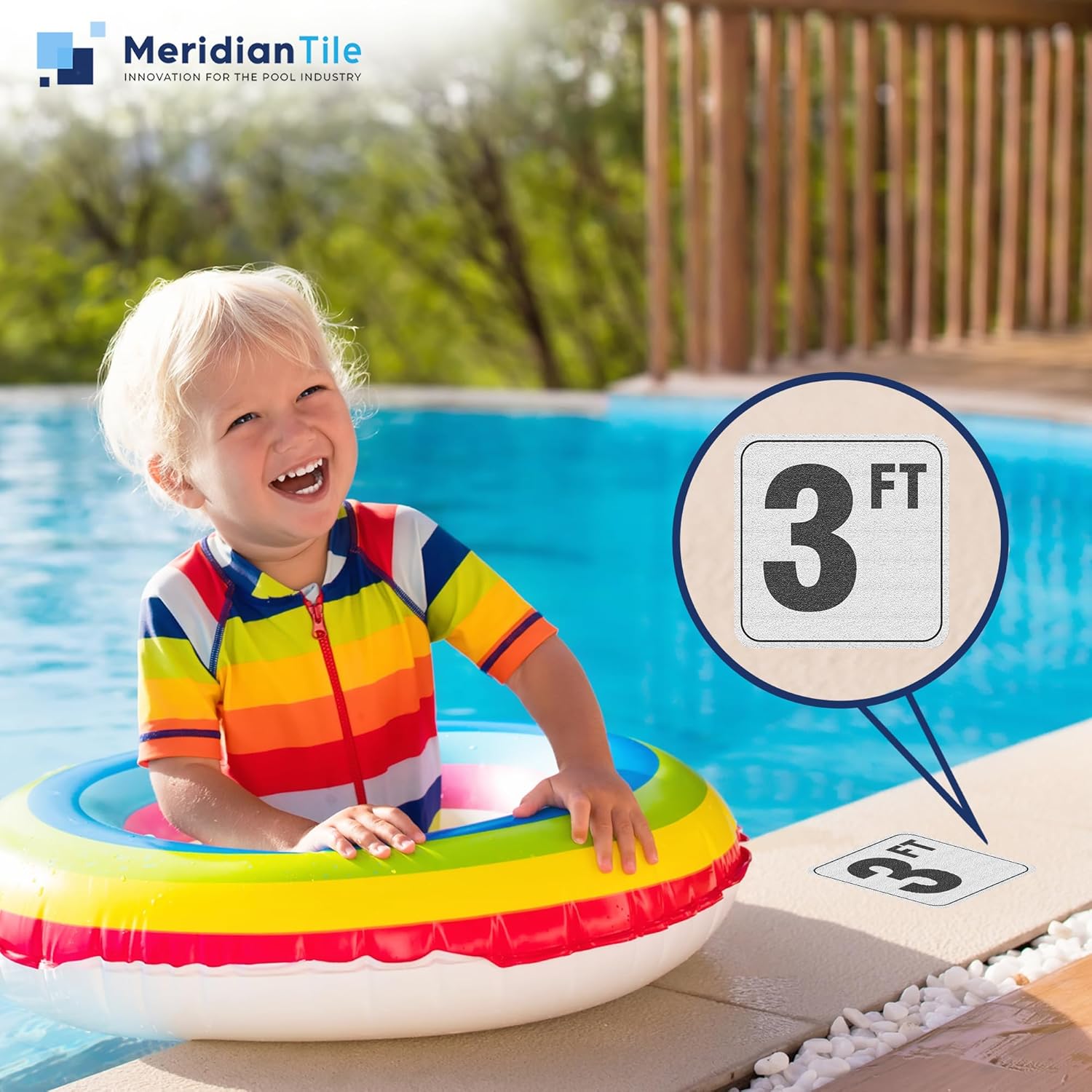 Aquatic Custom Tile, 3FT Pool Depth Markers, 6x6 Inches Vinyl Pool Stickers, Swimming Pool Number Markers, Pool Safety Signage, Adhesive Pool Depth Markers STICKERS for Decks, MADE IN USA - (3 Pack)