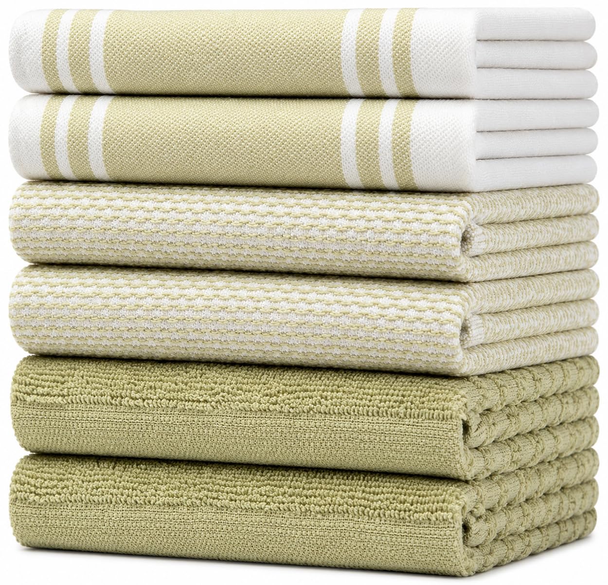 Premium Kitchen Towels 6 Pack 100% Cotton 20"x28" Dish Towels - Sage Wide