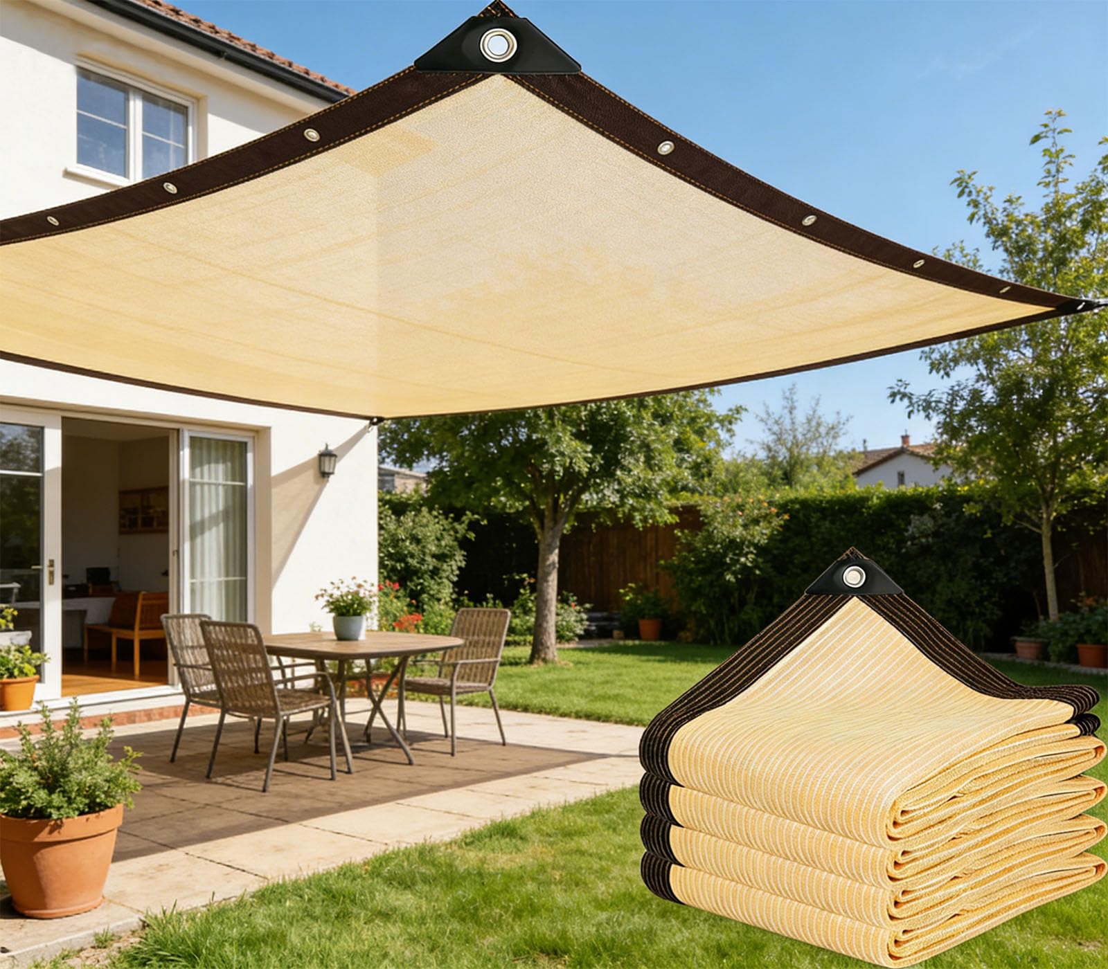 Voile d'ombrage crème pour pergola et jardin de 180 x 220 cm