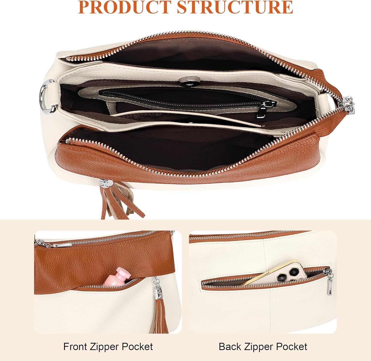 OVER EARTH Genuine Leather Crossbody Bags for Women Small Crossbody Handbag Shoulder Purses with 2 Detachable Straps - Image 7