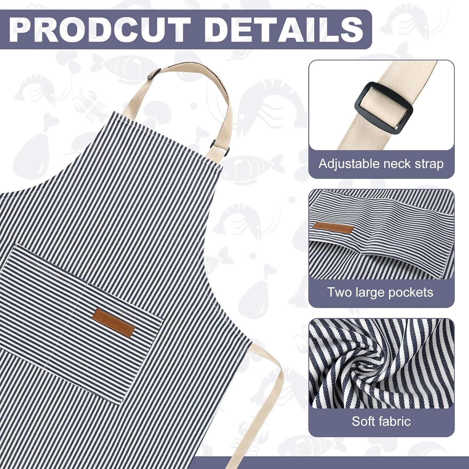 2 Pack Stripes Kids Apron, Kids Cooking Aprons with 2 Pockets, Cute Aprons for Cooking for Boys and Girls - Image 3