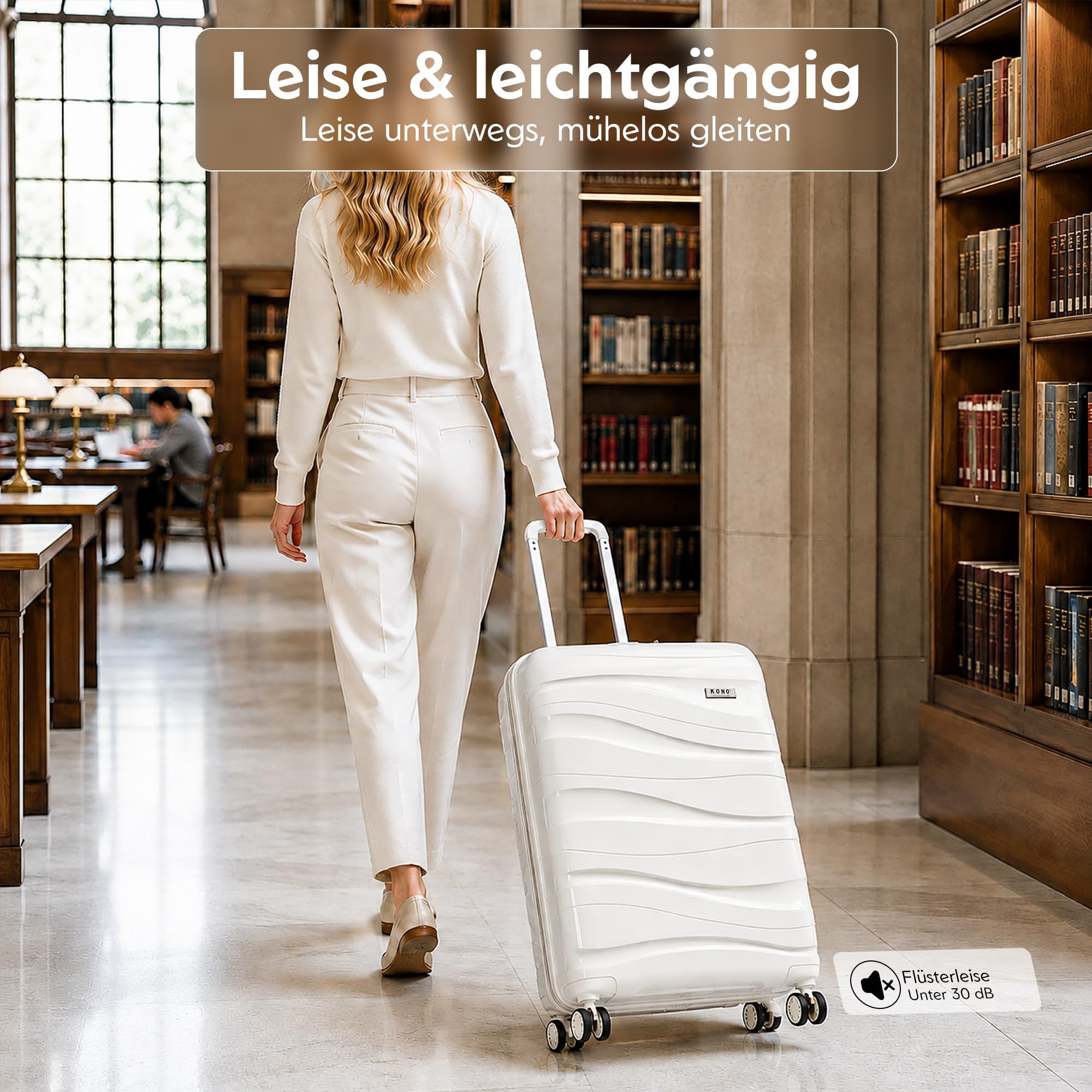 KONO Reisekoffer 75cm Polypropylen Hartschale 4 Rollen TSA Schloss 75x52x30cm Creme Weiß