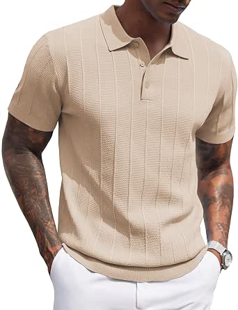 COOFANDY Men's Knit Polo Shirts Short Sleeve Ribbed Textured Casual Golf Shirt