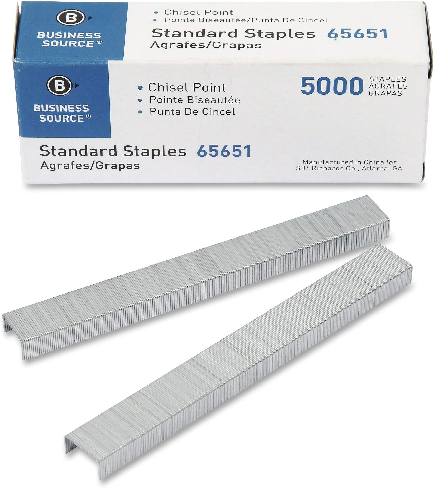 Business Source Chisel Point Standard Staples, 5/Pack (65651)
