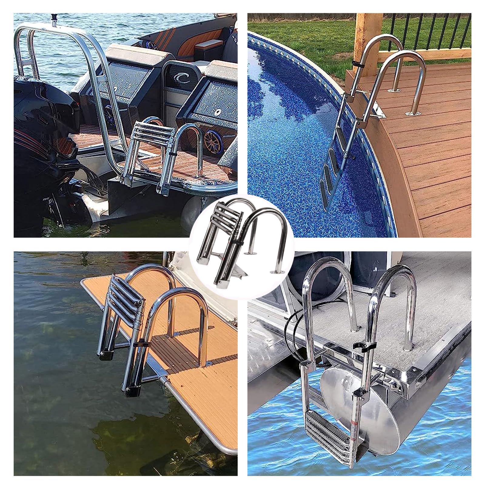 Scaletta Piscina/Barca In Acciaio Inox | 4 Gradini, Pieghevole, Per Pontoni, Yacht - Foto 2