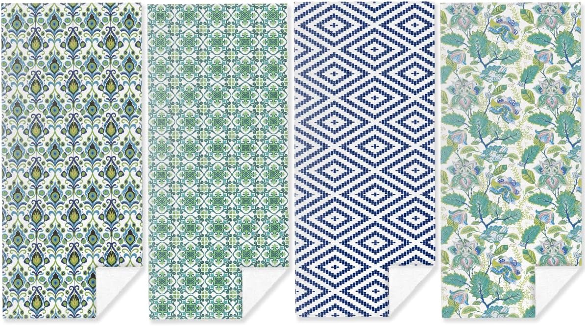 4 Pack Towels for Bathroom, Beach Towel, Microfiber Lightweight Beach Towels Oversized, Towel Accessories for Christmas Housewarming Favors Pool Camping Travel 32x71 IN, Blue Green Gardening Style