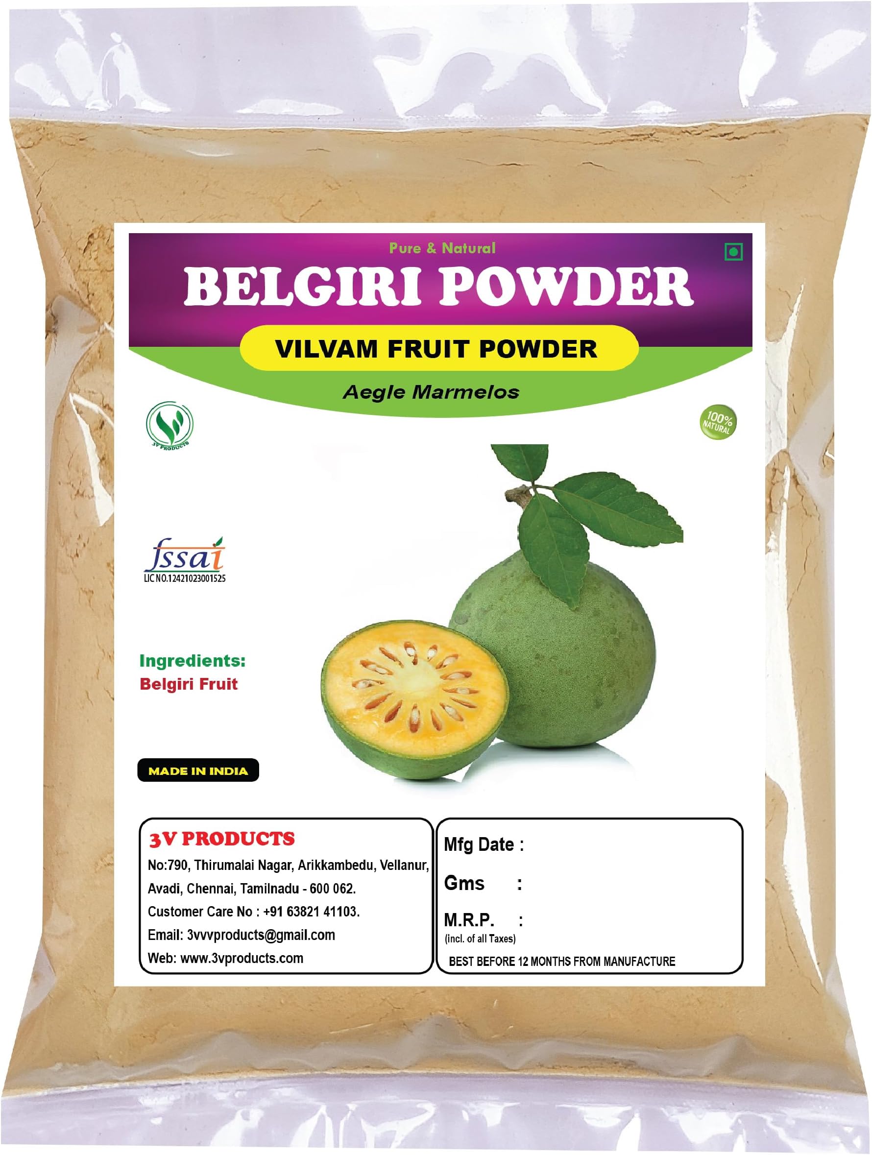 Organic Belgiri Powder 100Gm - Vilvam Fruit | Bealgiri Fruit | Bael Phal Dry | Bilva | Aegle Marmelos | Wood Apple for Diabetes | Cholesterol | Body Heat Reduce | Gastric | Constipation